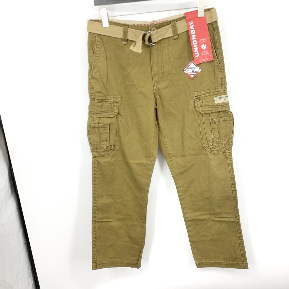 Unionbay Men Size 32 x 30 Pants Brown Cargo Survivor Y2K Straight Leg Cotton